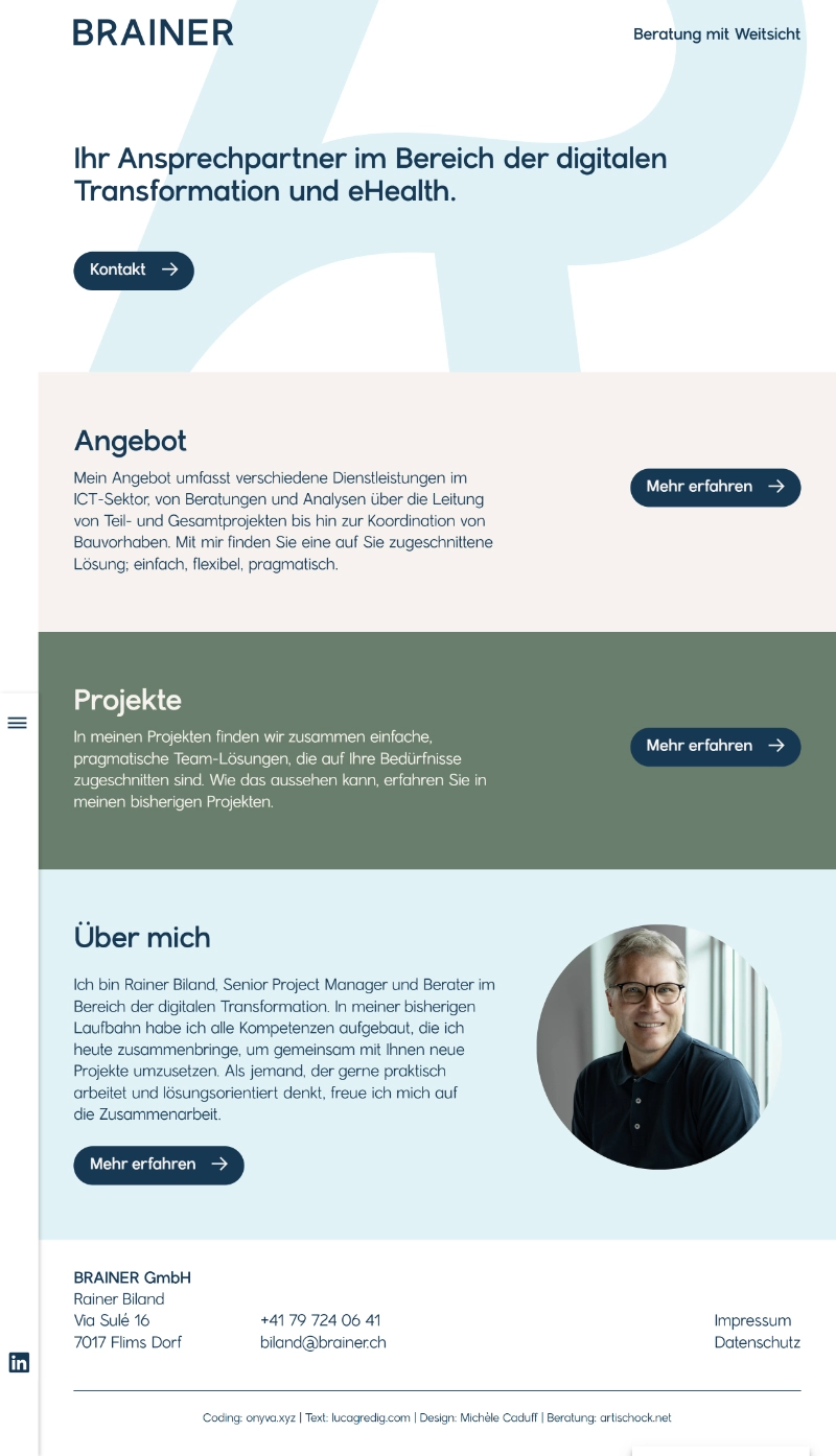 Ausschnitt der Website von Brainer