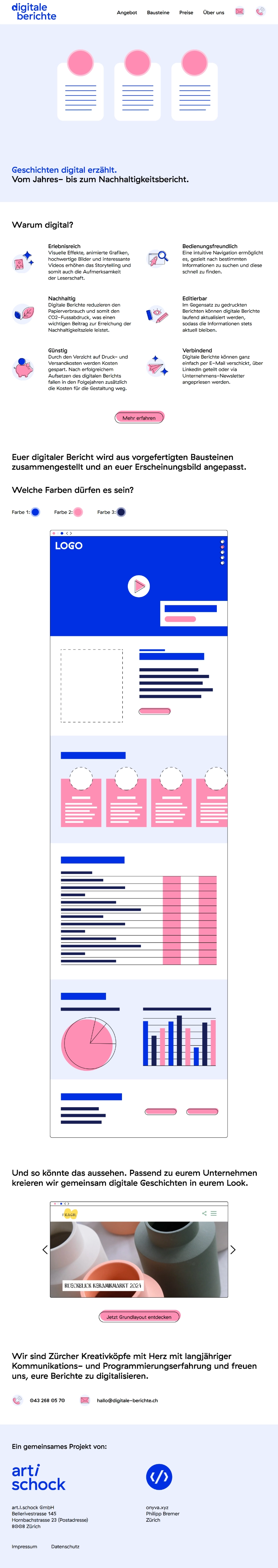 Ausschnitt der Website von Digitale Berichte